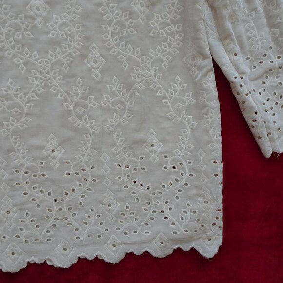 John Mark Velvet Tunic Top Women's Size M Ivory Embroidered Loose Fit - Picture 6 of 14